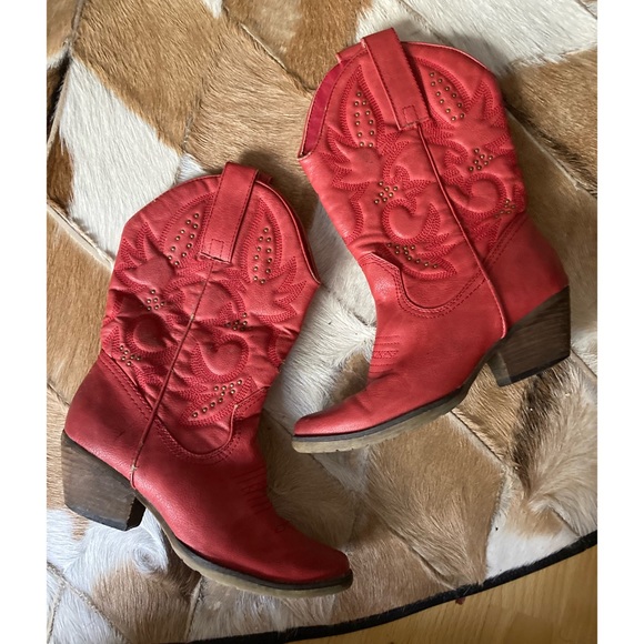 Vintage Red Studded Cowgirl Boots 